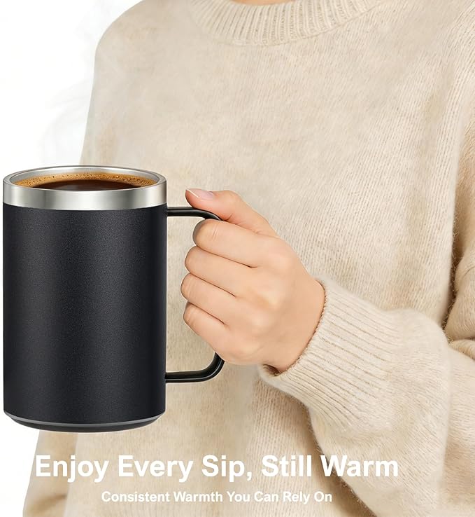 Coffee Warmer Mug Set for Desk, Self Heating Coffee Cup with Lid, USB Electric Coffee Mug with Temperature Control(Black-14oz)