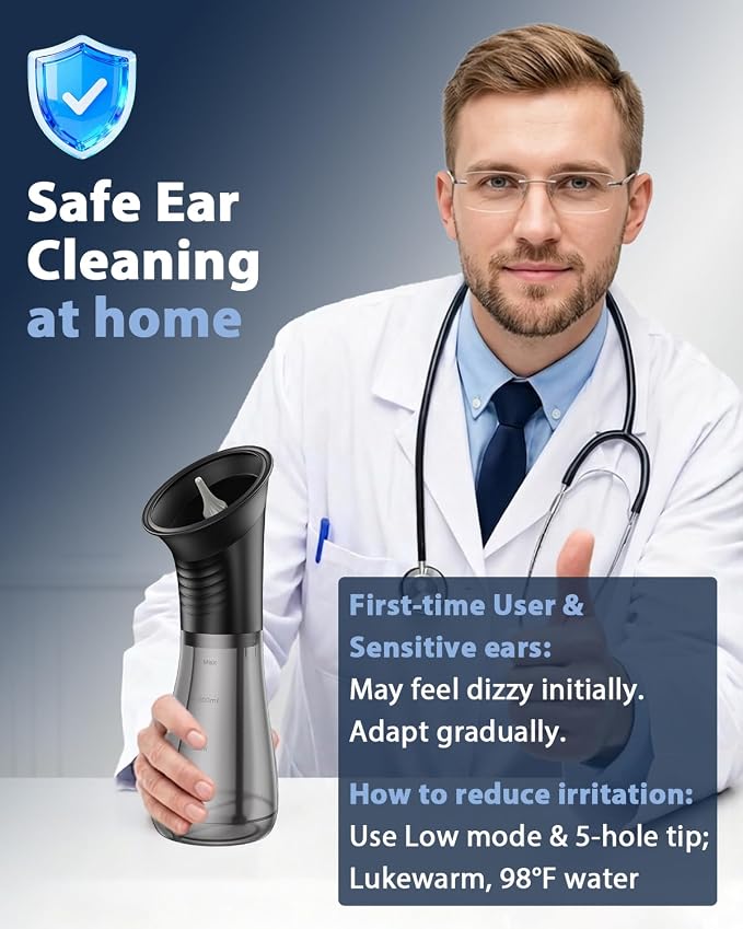 Safe Ear Wax Removal - Electric Ear Cleaner with 3 Pressure Modes, Effective & Easy to Use, IPX7, Automatic Powered Ear Wax Remover Home Ear Cleaning Machine