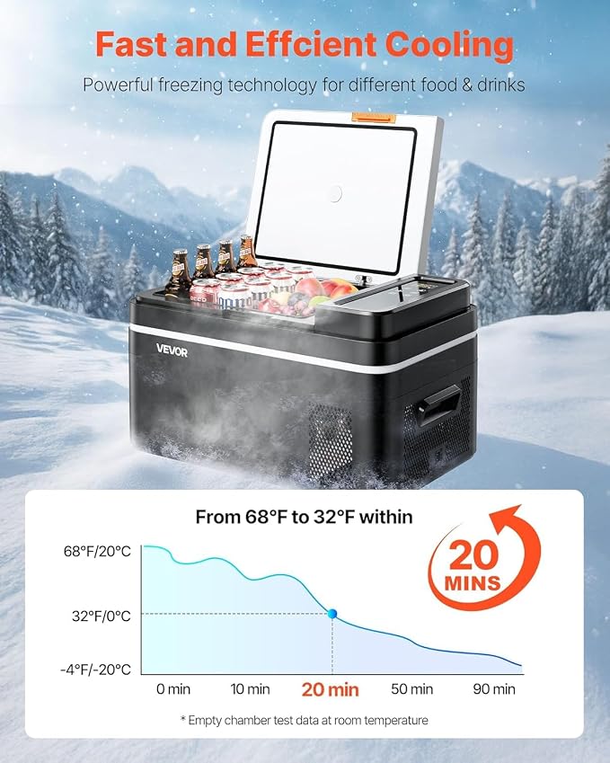 VEVOR Car Refrigerator, DC 12/24V AC100-240V Compressor Electric Cooler, -4°F to 68°F Car Fridge with APP Control, 23 QT Cars Freezer for RVs, Campsites, Boats, Camping, Fishing, 45W Portable Freezer