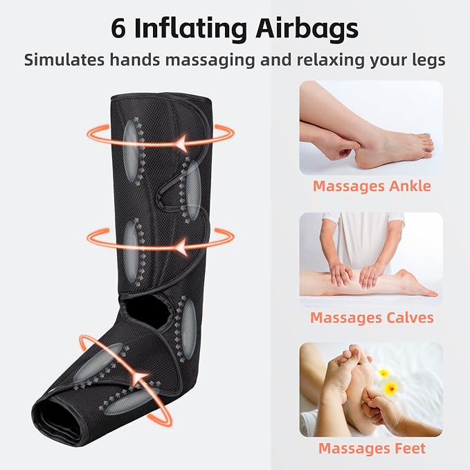SHINE WELL Leg Compression Massager, Leg Massager for Circulation and Pain Relief, Air Compression Foot and Calf Massager with Heat for Swelling, with 2 Extenders, Wellness Gift for Mom Dad Friend