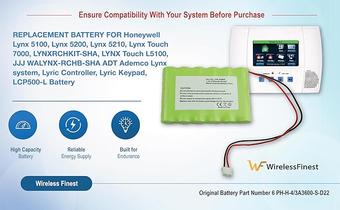 Replacement Battery 3700mAh 300-03866 LCP500-4B for Honeywell Lynx 5100 5200 5210 5300 Plus Lynx Touch 7000 Security Alarm System Lyric Keypad LCP500-L Fix Low Battery Power Alert Control Panel