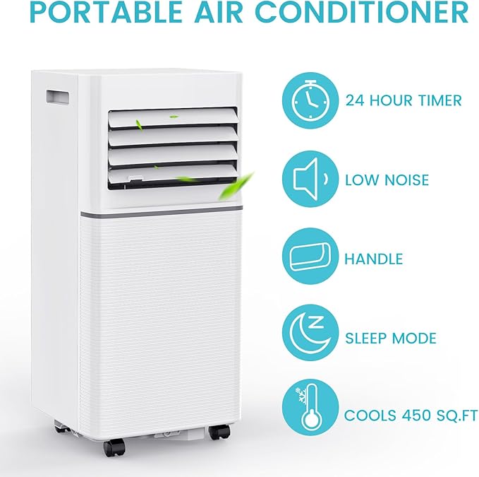 Electactic Portable Air Conditioner, 10000 BTU 3-in-1 AC Unit with Dehumidifier Fan LED Display, Remote Control, Quiet, Sleep Mode, 360° Casters, Window Kit for Room Office Apartment