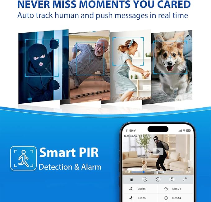 Mini Camera, 1080P Wireless Indoor Security Camera, Upgraded 60-Days Battery Life, Auto Night Vision, PIR Motion Detection, Support 5G Wi-Fi, Remote Viewing for Baby Pet Monitoring and Home