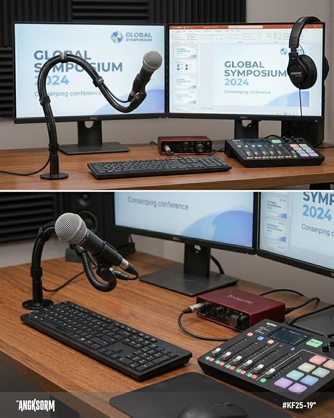 Microphone Stand - 24-INCH Heavy-Duty Flexible Gooseneck Desktop Mic Stands Holder with Flange Mount Base for Lectern Podium Podcast Meetings Lectures Streaming Gaming Studio