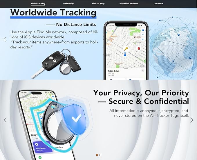 FineTrack Air Tracker Tags (iOS Only) 4 Pack, 2-Year Replaceable Battery Bluetooth Tracker Compatible with Apple Find My, Item Finder Smart Tag for Keys, Luggage