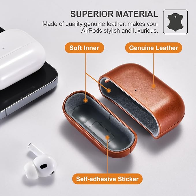 ICARER AirPod Pro 3 Case, 100% Geniune Leather Case, Handmade Top Grade Vintage Cover, Shockproof Protective Cover Support Wireless Charging, Compatible with AirPods Pro 3 2025 Model (Brown)