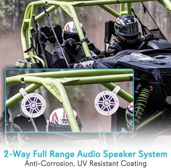 Pyle Waterproof Marine Wakeboard Tower Speakers - 4in Dual Subwoofer Speaker Set w/LED Lights & Bluetooth for Wireless Music Streaming - Boat Audio System w/Mounting Clamps PLMRLEWB47WB (White)