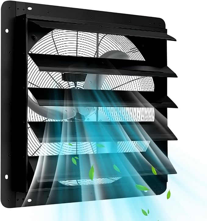 Garvee 20 In Shutter Exhaust Fan, Wall Mounted Shutter Exhaust Fan Aluminum, 3500 CFM High Speed Louvered Vent Fan with Automatic Shutter for Garage, Attic, Workshop, Greenhouse