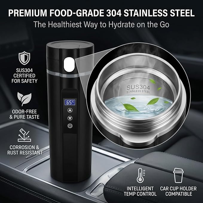 Gavigain Heated Coffee Mug 15oz Smart Temperature Control Keep Milk Warm Car Cup with LCD Display, Support 30 to 100℃ for Driver Office Outdoor Travelling Camping