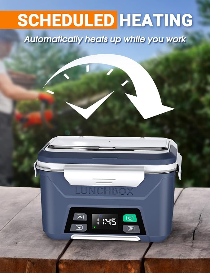 Docusvect Rechargeable Heated Lunch Box for Men, 1.3L Cordless Electric Lunch Box for Adults with Smart Scheduled Heating, Portable Food Warmer with Complete Accessories