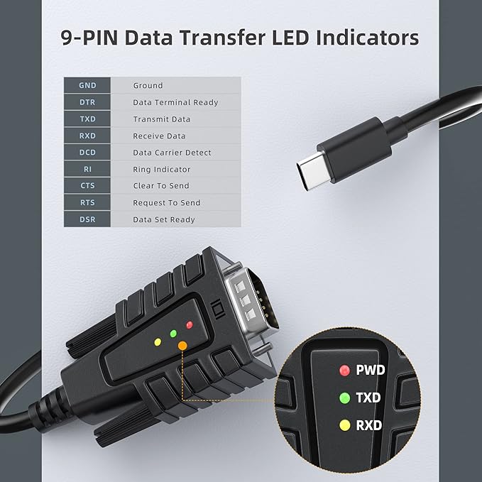 DriverGenius SerialEdgeX Series | USB-C to RS232 (DB9) Adapter with 3 LED Indicators (TX, RX, PWR), Compatible with Windows 11 and macOS 15 【USB232A-B-C, 6-Pack】