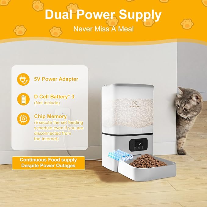 Automatic Cat Feeder with Camera Remote Control via WiFi Mobile APP, Video Viewing and Adjustment, 6L Food Bucket, 15-Second Audio Call for Pets to eat, Low Food Sensor Sound Alarm