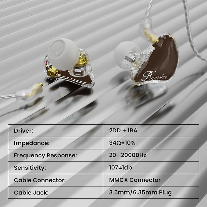 BASN in Ear Monitor Headphones, Triple Driver IEM Earphones with Powerful Bass, Noise Isolation HiFi Stereo Wired Earbuds for Musicians Singers Drummers (Earth)