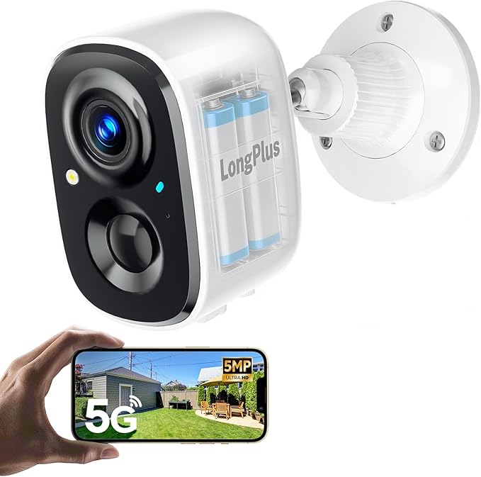 LongPlus 3K Security Cameras Wireless Outdoor, Battery Smart Camera for Home Security, Support 2.4G/5GHz, 24/7 Recording, Color Night Vision, AI Motion Detection, SD Card/Cloud, Two-Way Talk (White)