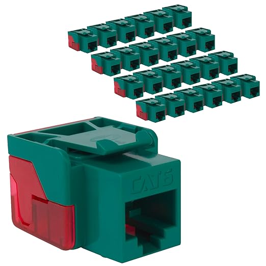 ICC CAT6 Keystone Jack with Inline IDC No Pair Split Wiring (Easier Termination) UL Listed PoE++ TAA Compliant for Wall Plate or Patch Panel, Works with JackEasy Termination Tool, Green, 25 Pack