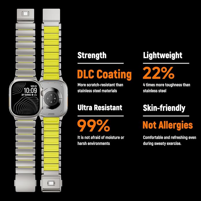 Magnetic Titanium Band Compatible with Apple Watch Ultra 3/2/1 Band 49mm Series 11 10 46mm 45mm 44mm 42mm SE 3/2/1 9 8 7 6 5 4,Luxury Silicone Dual-Layer Link For iwatch Men Women