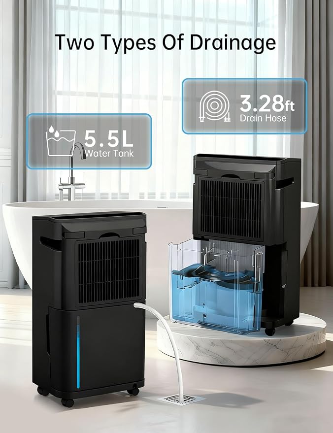 PHILODECO 4500 Sq.Ft Dehumidifier with Drain Hose Max 80 Pint, for Basement, Bathroom, Bedroom, Automatic Defrosting, Intelligent Humidity Control with 24HR Timer, Smart Quiet Dehumidifiers, Black