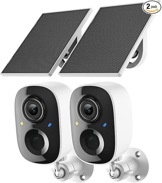 2K Security Camera Wireless Outdoor,Solar Powered WiFi Cameras for Home Security with Motion Detection,Color Night Vision(Spotlight),Instant Alert,2-Way Audio,Siren&SD/Cloud Storage,IP65,2.4GHz,2 Pack