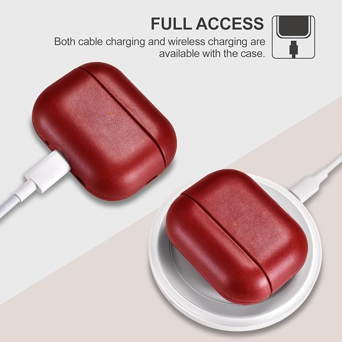 ICARER AirPod Pro 3 Case, 100% Geniune Leather Case, Handmade Top Grade Vintage Cover, Shockproof Protective Cover Support Wireless Charging, Compatible with AirPods Pro 3 2025 Model (Red)