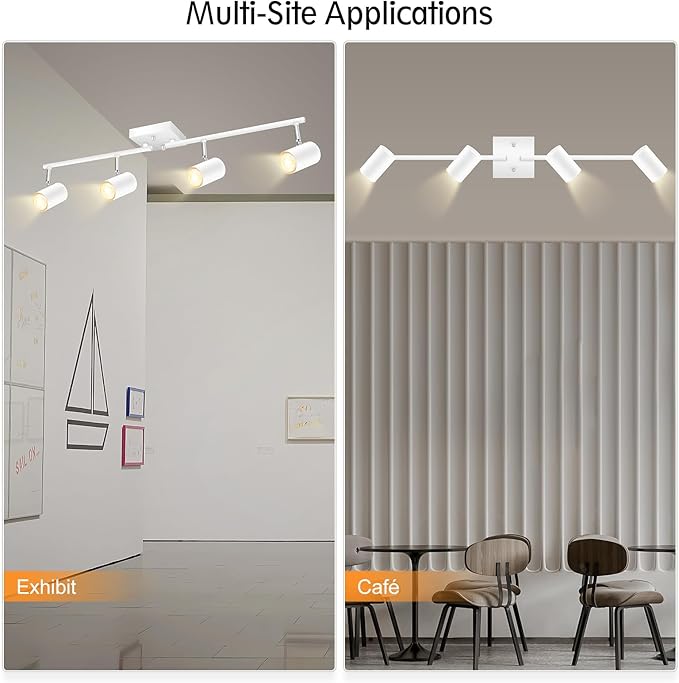 BoostArea 4-Light Track Lighting Kit, Modern Track Lighting Fixtures Ceiling, Rotatable Light Heads, Flush Mount Ceiling Spotlight, White Track Lighting for Living Room/Bedroom, GU10 Bulb Not Included