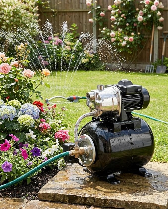 Powerful 1.6HP Shallow Well Pump with Pressure Tank, 1320GPH High Flow, 164ft Max Head, Stainless Steel Construction, Auto Pressure Switch - Ideal for Home/Farm/Garden/Yard Water Supply (Black)
