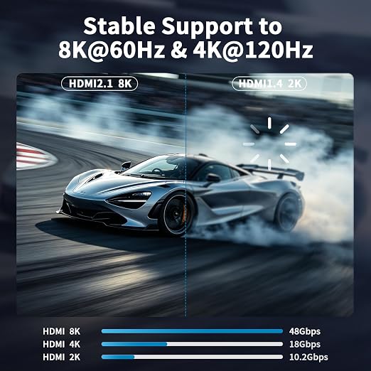 8k Hdmi Cable 10ft Ultra High Speed HDMI 2.1 Cable 8K@60HZ 4K@120HZ 48Gbps HDMI Cord for HDTV,PS4,PS5,Monitor Laptop,Xbox,HDCP 2.2&2.3 Support HDR,eARC,Dolby.(Silvery)