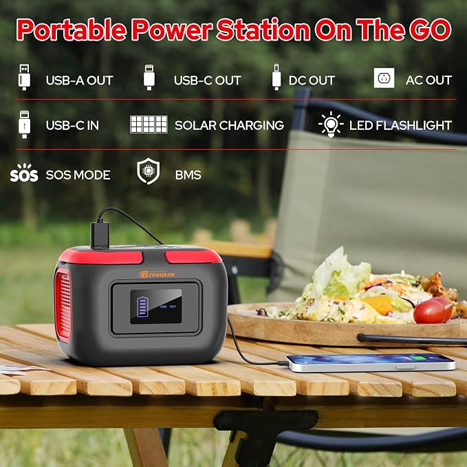 Portable Power Station 120W, Outdoor Power Bank Generator with AC Outlet, External Battery Power Pack with USB C Input for Camping Home Use VanLife Adventures