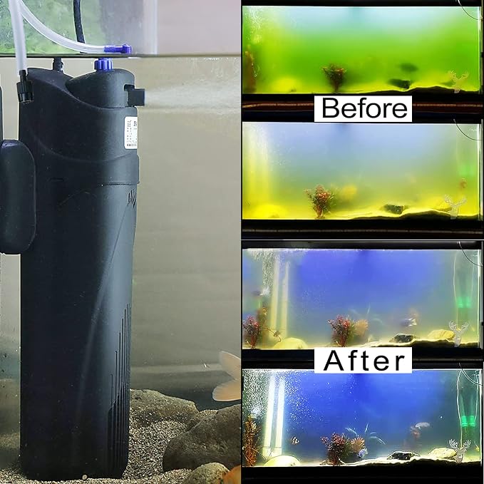 COOSPIDER Aquarium Filter Sun JUP-01 for 40-80 Gallon Tank Clear, U-V Fish Tank Green Clean Machine Submersible Pump w/ 1 Spare Bulb + 2 Replace Filter