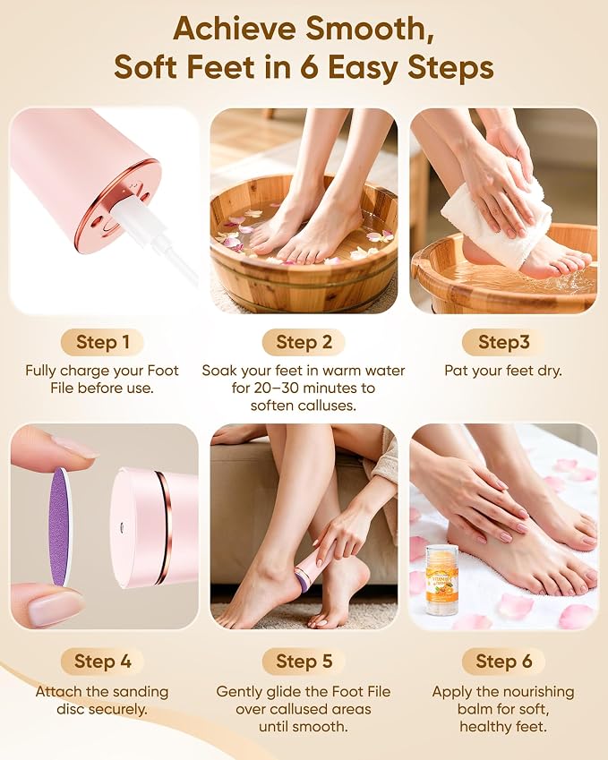 Electric Foot Callus Remover Rechargeable, Portable Electronic Foot File Pedicure Tools, Waterproof Foot Scrubber File, Professional Pedicure Kits, Foot Care for Dead Skin Ideal Gift