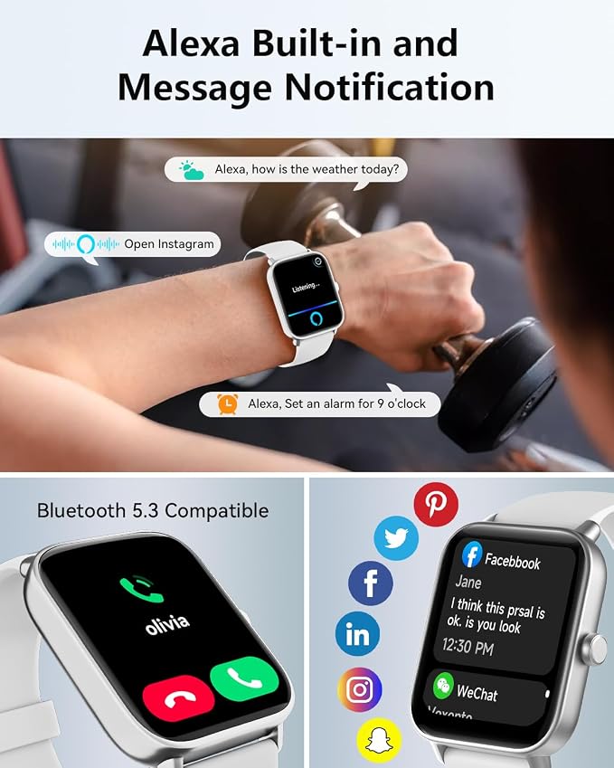 Quican Smart Watch for Women Men, Compatible for iPhone and Android Phones | 1.8" Fitness Tracker Watches, Alexa Built-in, Waterproof /Bluetooth Calling, Heart Rate/Sleep Monitor, Perfect Smart Gift