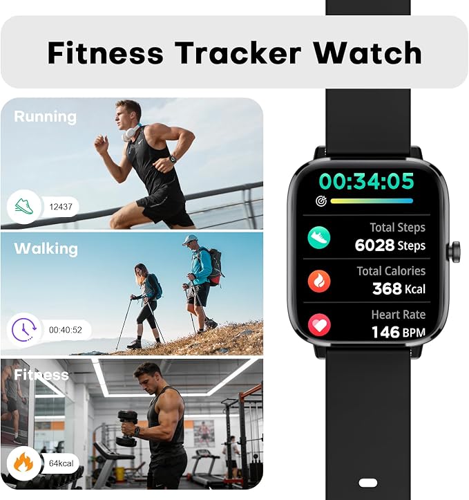 Fitness Trackers Watch with 24/7 Heart Rate Monitor, Activity Tracker with Pedometer, Calorie & Step Counter, Sleep Monitor - IP68 Waterproof Smart Watches for Women Men, Android & iPhone