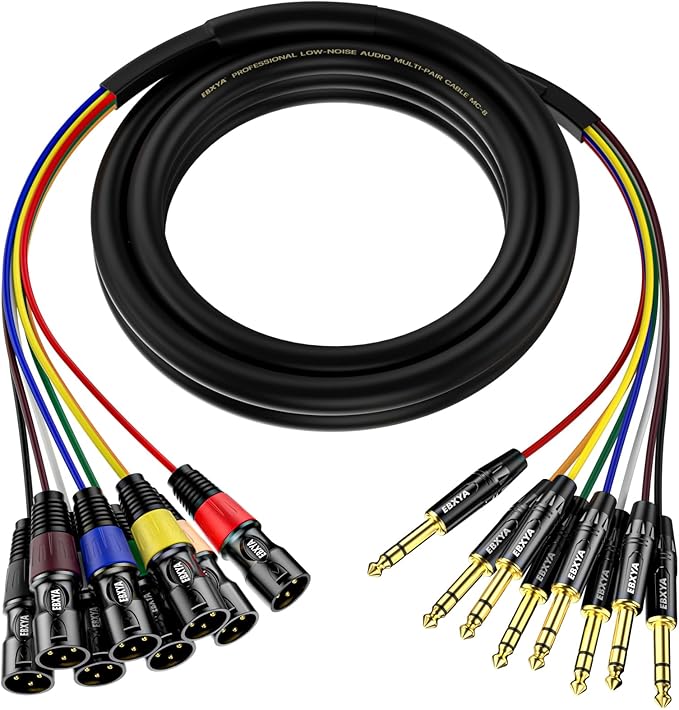 EBXYA 8 Channel 1/4 Inch TRS to XLR Snake Cables, 6.35mm Male Jack Stereo Audio Balanced Line to XLR Cables, 10 Feet 1 Pack
