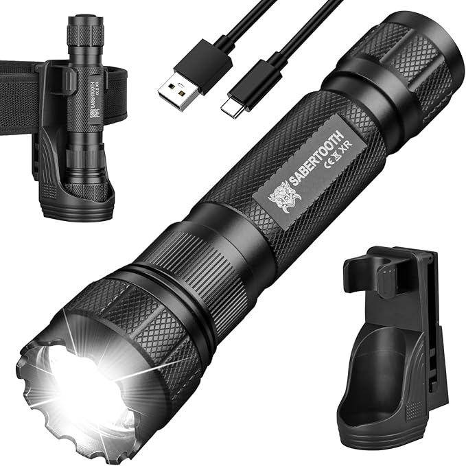 Tactical Flashlights High Lumens,Police Flashlight with Holster for Duty Belt,1800LM Rechargeable LED Flashlight for Law Enforcement,Camping,Hunting,Home,Security, Hiking,Walking at Night & Emergency