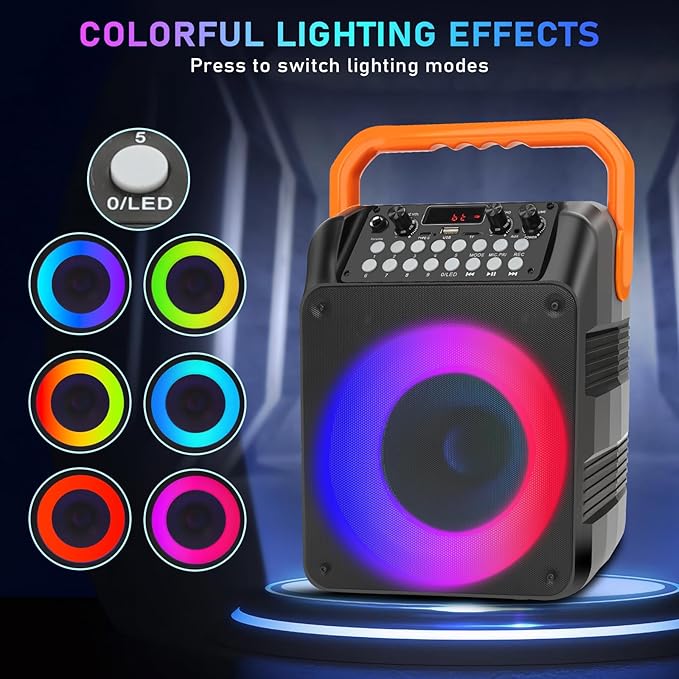Karaoke Machine with 2 Wireless Microphones, Portable Bluetooth Karaoke Speaker for Adults & Kids with Strobe Lights, Karaoke Microphone with PA System Supports TWS/USB/TF/REC/FM/AUX