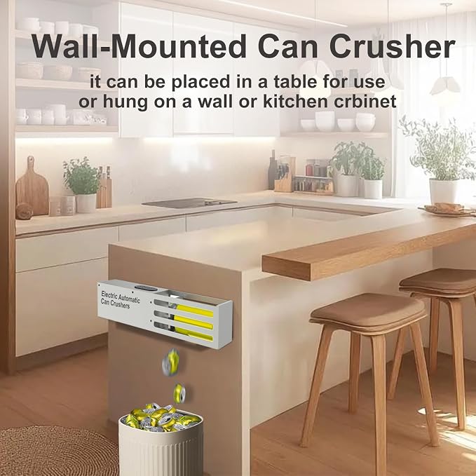 Automatic Can Crusher, Electric Can Crushers Wall Mounted for Recycling 8oz, 12oz & 16oz Cans, Fill 1 can at a Time, for Recycling Aluminum Seltzer, Cola, Beer Cans