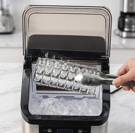 45Lbs/Day Ice Makers Countertop (Clear Ice Cube Maker) | 24Pcs in 13 Mins,6 Ice Thickness,Self-Priming Water Supply,Self-Cleaning,Harder Clearer Slower Melting Ice Cubes