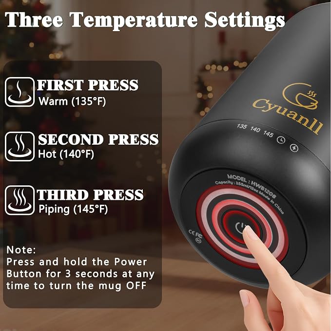 Upgraded Heated Coffee Mug with Auto Shut-Off Function,Self-Heating Temperature Control Mug with Lid and Spoon,Smart Mugs Warmer for Coffee,3 Temperature Settings,Gifts for Men and Women(Black-12 oz)