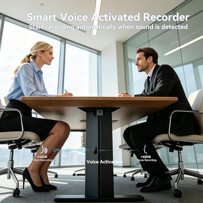 Voice Activated Recorder 64GB Digital Voice Recorder with Playback MP3 Magnetic Portable Small Audio Recording Device with DSP 5.0 AI Noise Reduction for Lectures, Meetings & Work（Black）