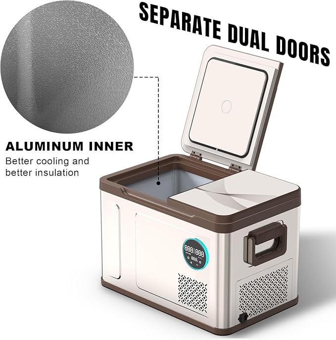 YELLOW JACKET Portable Car Refrigerator 33 Quart, Portable Freezer Dual Zone Electric Cooler for Outdoor Camping Travel,12/24V DC 110~240 Volt AC Refrigerator for Truck RV Home Office,-4℉-68℉
