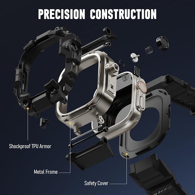 BXUXOHS Rugged Case and Band for Apple Watch 46mm Men, Compatible with Apple Watch Series 11/10, Military Grade Shockproof Bumper Cover, Tactical Band Case for iWatch 11/10 Man, Black Titanium