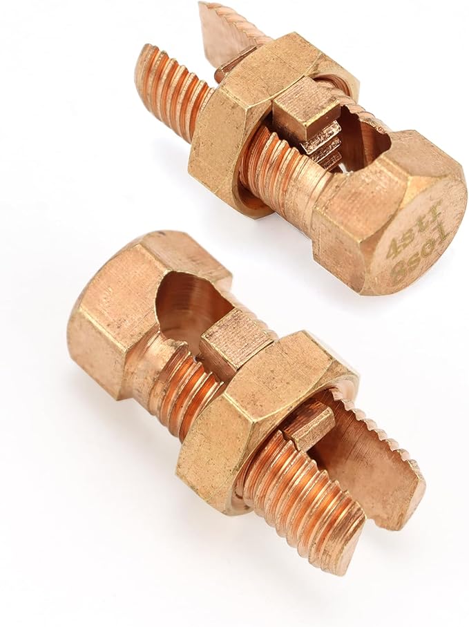 QWORK Grounding Split Bolt, 50 Pieces 4 Gauge 8 Gauge High Strength Split Bolt Connectors, Ground Wire Clamp, Solid Copper, for Antenna, Satellite Dish, Cable TV
