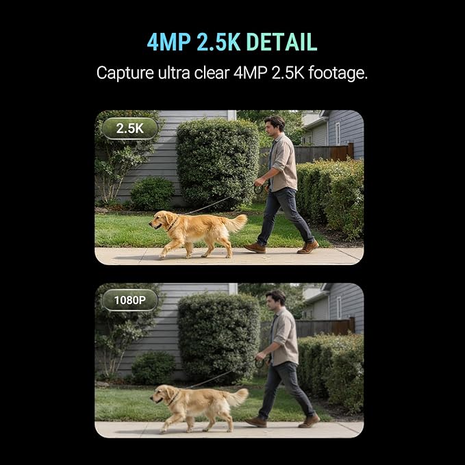 No Drill Window Security Camera, 2.5K 4MP Wireless/Wired WiFi Indoor/Outdoor Camera, Free AI Human/Vehicle/Pet Detection, 5000mAh Battery or Plug-in Power, Full Duplex Audio, 24/7 Recording