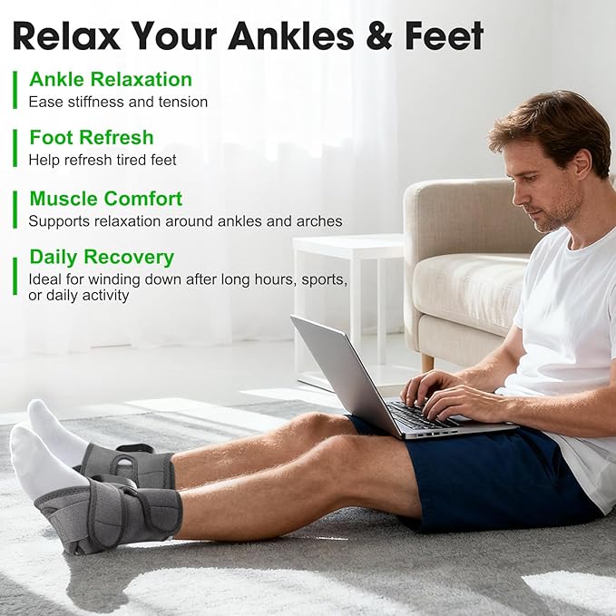 2 Pack Cordless Ankle Massager for Pain Relief, Foot and Ankle Massager Wrap with Heat, Foot Massager for Neuropathy, Heated Foot Massager, 6 Heat Levels, 3 Massage Modes, Grey