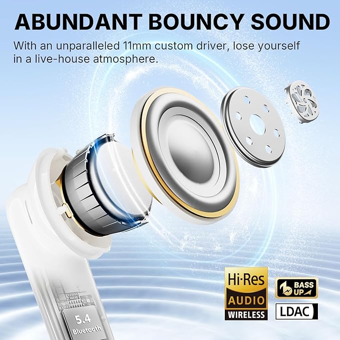 EarFun Air Pro 4i Noise Cancelling Wireless Earbuds, Hi-Res Sound with LDAC, 6 Mics AI ENC Clear Call, 40H Playtime, Multipoint Connection, Surround Sound, Bluetooth 5.4, Wireless Charging, White