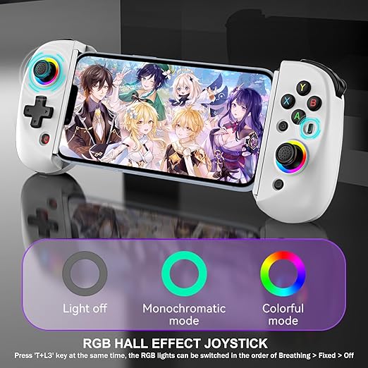 arVin Mobile Gaming Controller for iPad/Tablet[Within 5-10"] Wireless Gamepad for iPhone/Android/PC/Switch/PS4, with RGB Hall Effect Joystick/Turbo/6-Axis Gyro/Vibration/Support Streaming/Cloud Gaming