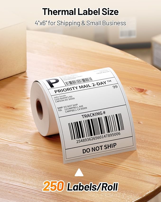 Phomemo 241BT Shipping Label Printer & Packs of 250pcs 4x6 Thermal Labels