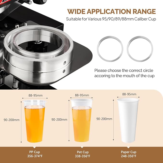 OlymStore Cup Sealing Machine, Cup Sealer Machine Full Automatic, Electric Cup Sealing Machine 500-600 Cups/H, Bubble Tea Machine with Digital Control LCD Panel for Bubble Milk Tea Coffee Black