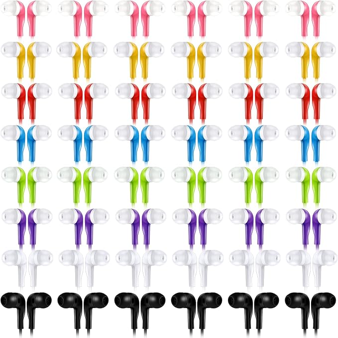 Konohan 160 Packs Bulk Earbuds with Wire Earphones Classroom Wired Headphones for Students Headphones Individually Bagged, 8 Colors Ear Buds Bulk for Classroom School Library(Colorful)