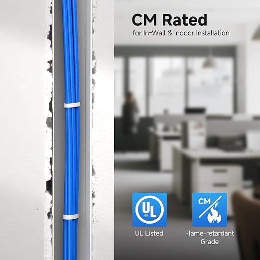 Cable Matters [UL Listed] 10Gbps in-Wall (CM) Rated 23AWG Bare Copper Cat 6 Cable - 300ft, Solid, UTP Cat6 Bulk Ethernet Cable, Cat6 Ethernet Cord, Blue