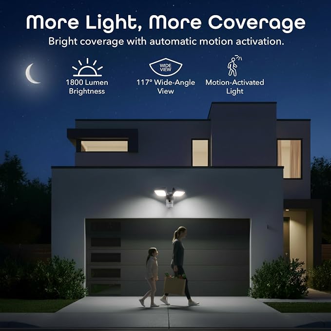 Geeni Lighthawk Smart Floodlight Camera - 3MP Ultra-HD Video, 1800 Lumens, Motion-Activated Security Light, Two-Way Audio, & Built-in Siren - Hardwired Outdoor Surveillance - Dual-Band 2.4/5GHz Wi-Fi